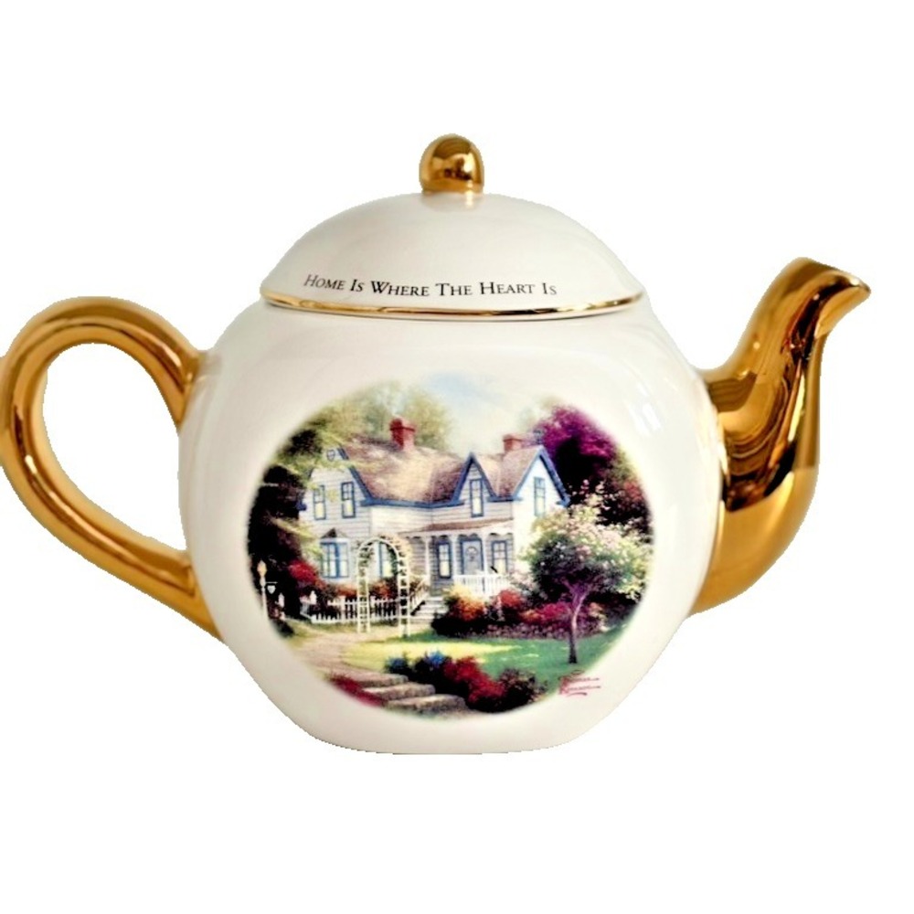 Thomas Kinkade Teapot Home Is Where The Heart Is‎ II Gold Accents Teleflora